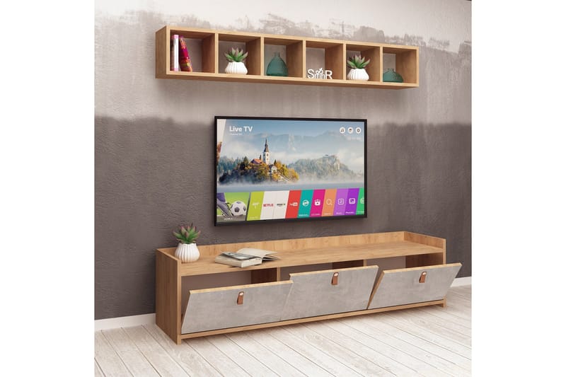 Mod Design Tv-bänk med Vägghylla - Grå/Trä - Möbler - Vardagsrum - Tv-möbler & mediamöbler - Tv-möbelset