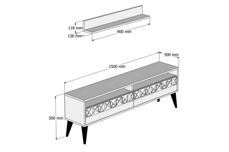 Muennink TV-Möbelset 150 cm - Vit - Möbler - Vardagsrum - Tv-möbler & mediamöbler - Tv-möbelset