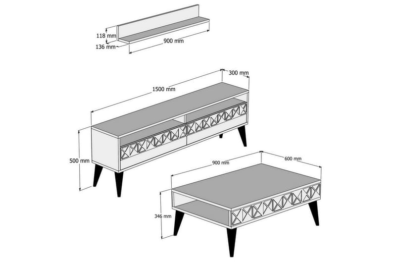 Muennink Vardagsrumsset 150 cm - Vit/Brun - Möbler - Vardagsrum - Tv-möbler & mediamöbler - Tv-möbelset