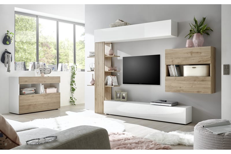 MURELLA Väggkombination 295 Vit/Trä/Natur - Möbler - Vardagsrum - Tv-möbler & mediamöbler - Tv-möbelset