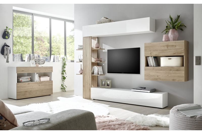 MURELLA Väggkombination 295 Vit/Trä/Natur - Möbler - Vardagsrum - Tv-möbler & mediamöbler - Tv-möbelset