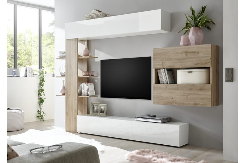 MURELLA Väggkombination 295 Vit/Trä/Natur - Möbler - Vardagsrum - Tv-möbler & mediamöbler - Tv-möbelset