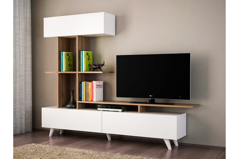 MYRLE Mediaförvaring Vit/Valnöt, Vit/Valnöt