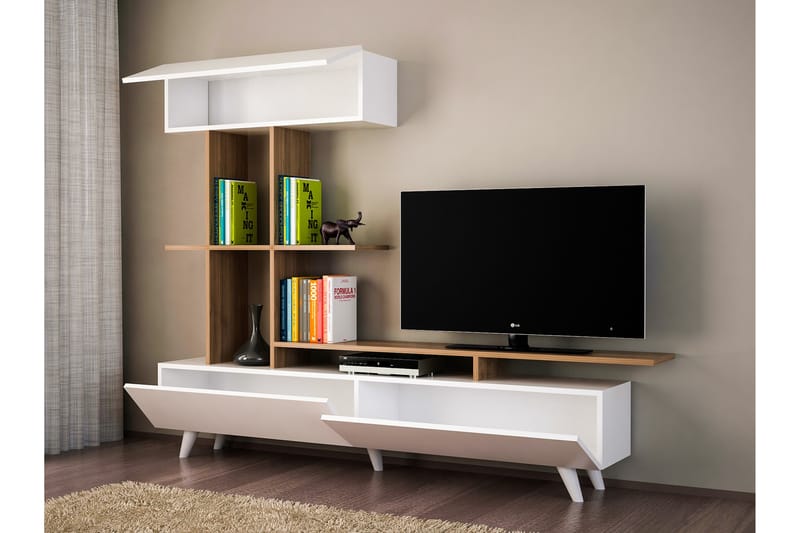 MYRLE Mediaförvaring Vit/Valnöt - Vit/Valnöt - Möbler - Vardagsrum - Tv-möbler & mediamöbler - Tv-möbelset
