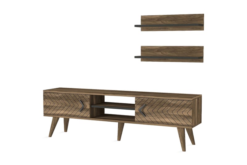 NELINE Tv-bänk med Vägghylla Valnöt - Valnöt - Möbler - Vardagsrum - Tv-möbler & mediamöbler - Tv-möbelset
