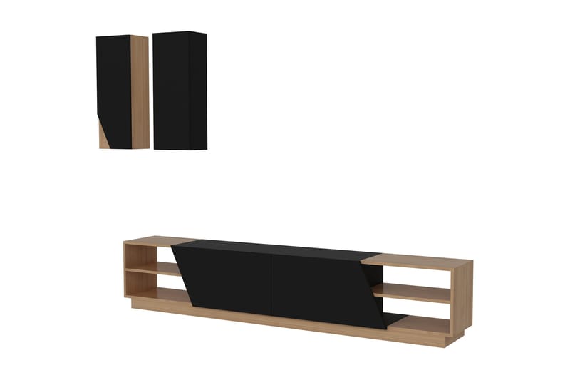 NICHOLLE Tv-Bänk med Dold Förvaring Svart/Teak - Svart/Teak - Möbler - Vardagsrum - Tv-möbler & mediamöbler - Tv-möbelset