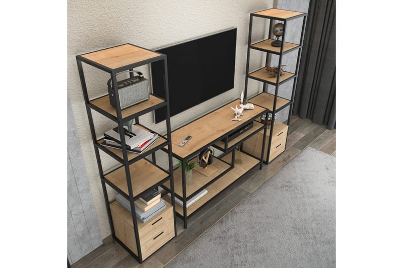 OBURUS Tv-möbelset 198x160 cm Svart - Möbler - Vardagsrum - Tv-möbler & mediamöbler - Tv-möbelset