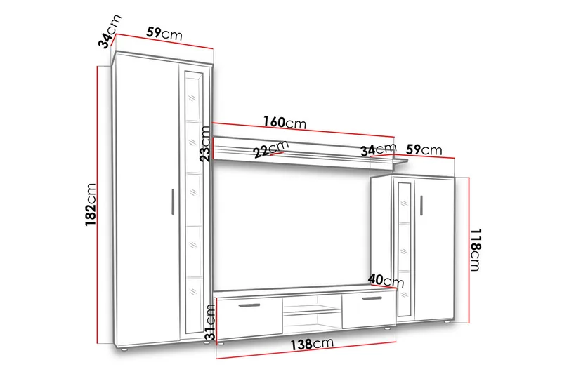 Olerum TV-möbelset - Ek/Svart/Led-Belysning - Möbler - Vardagsrum - Tv-möbler & mediamöbler - Tv-möbelset