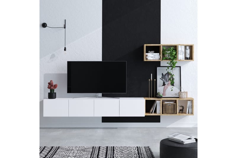 Pa Tv-möbelset 215x32 cm Vit/Brun - Hanah Home - Möbler - Vardagsrum - Tv-möbler & mediamöbler - Tv-möbelset