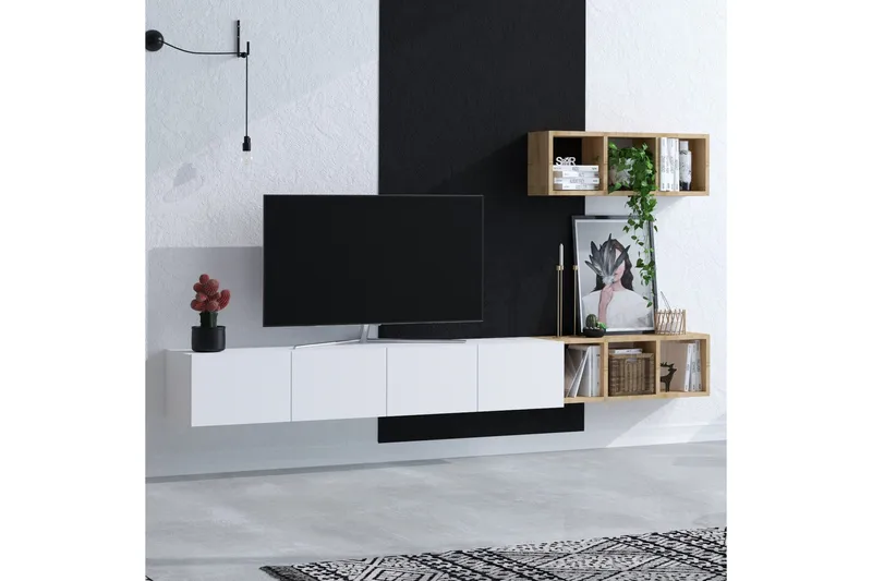 Pa Tv-möbelset 215x32 cm Vit/Brun - Hanah Home - Möbler - Vardagsrum - Tv-möbler & mediamöbler - Tv-möbelset