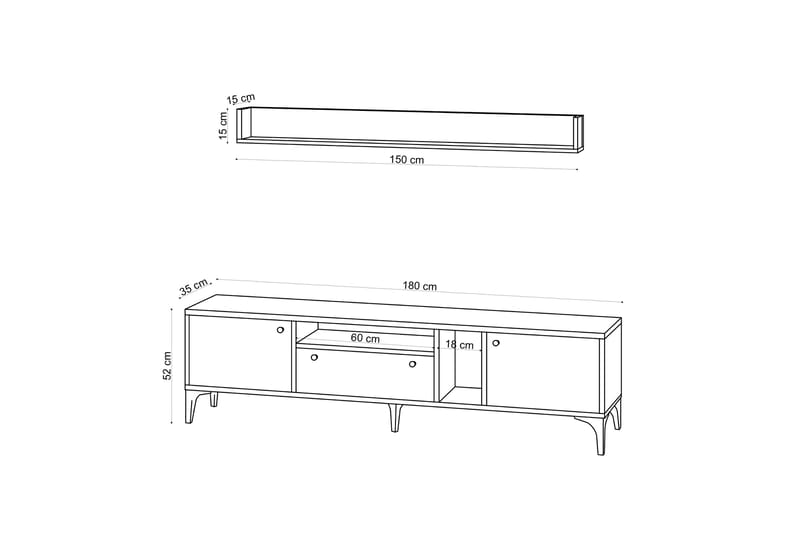 PALUDO Tv-möbelset 150 cm Natur/Svart - Tv-möbelset