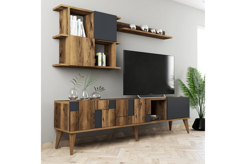 POTRERO Tv-möbelset 180 cm Mörkbrun/Antracit - Tv-möbelset