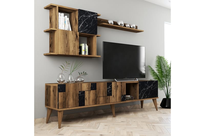 POTRERO Tv-möbelset 180 cm Mörkbrun/Svart - Tv-möbelset