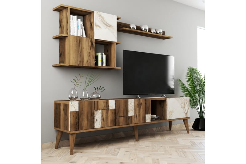 POTRERO Tv-möbelset 180 cm Vit/Mörkbrun - Tv-möbelset