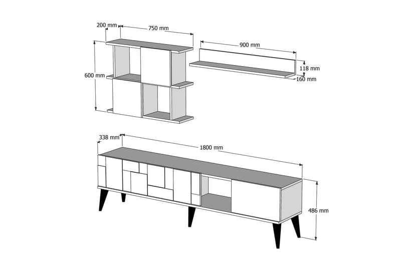 POTRERO Tv-möbelset 180 cm Vit/Mörkbrun - Tv-möbelset