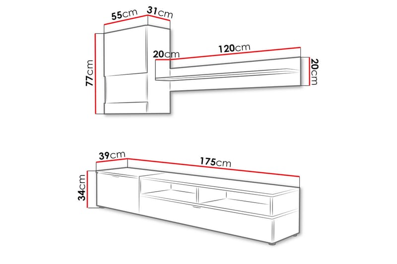 Roco TV-möbelset & LED - Vit - Tv-möbelset