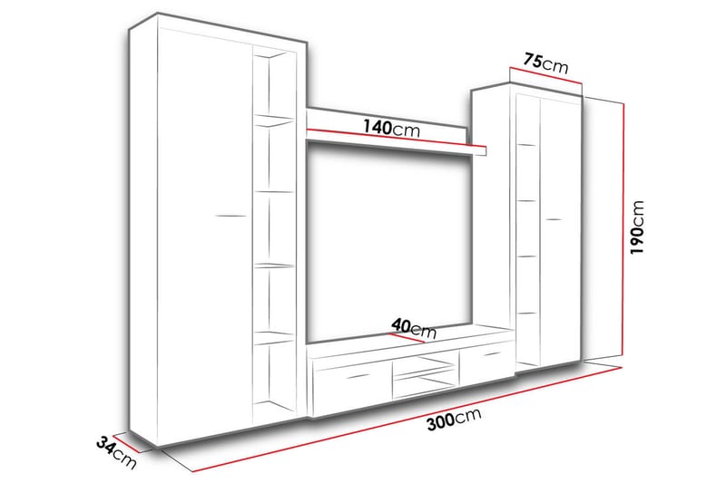 Rumba TV-möbelset 300x34x190 cm - Vit - Möbler - Vardagsrum - Tv-möbler & mediamöbler - Tv-möbelset