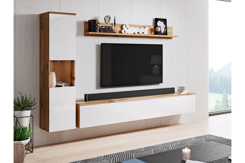 Sadahiko Tv-möbelset Trä/Vit högglans - Natur/Vit - Möbler - Vardagsrum - Tv-möbler & mediamöbler - Tv-möbelset