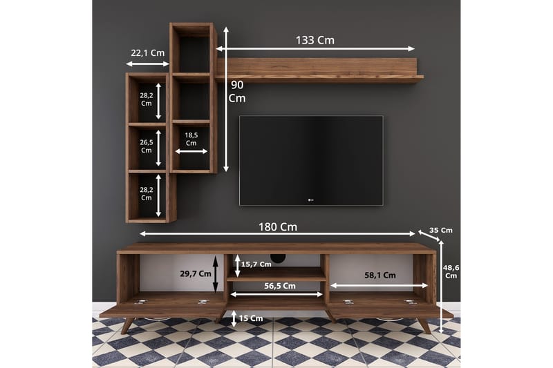 STIMMERBO TV-Möbelset 180 cm Brun - Möbler - Vardagsrum - Tv-möbler & mediamöbler - Tv-möbelset