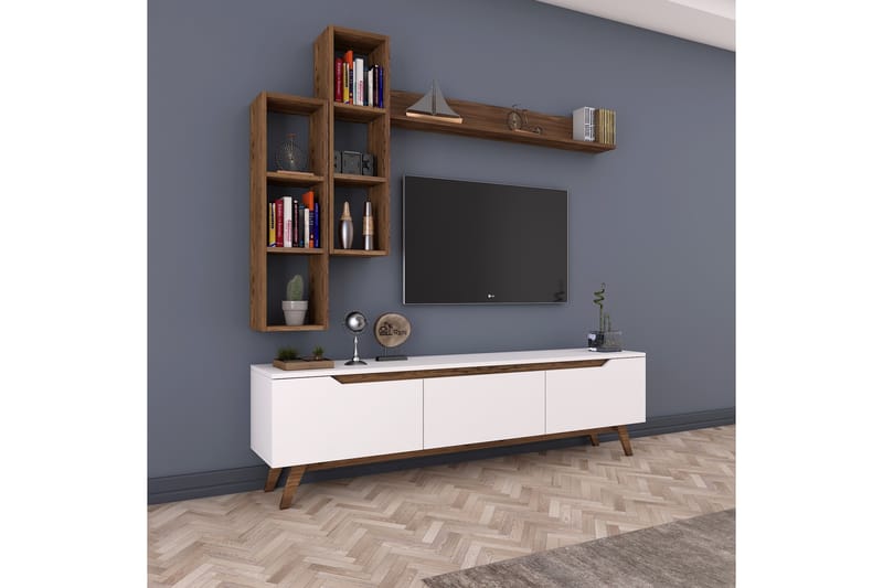 STIMMERBO TV-Möbelset 180 cm Vit/Brun - Beige - Möbler - Vardagsrum - Tv-möbler & mediamöbler - Tv-möbelset
