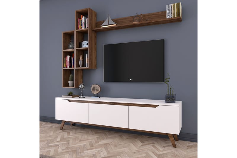 STIMMERBO TV-Möbelset 180 cm Vit/Brun - Beige - Möbler - Vardagsrum - Tv-möbler & mediamöbler - Tv-möbelset