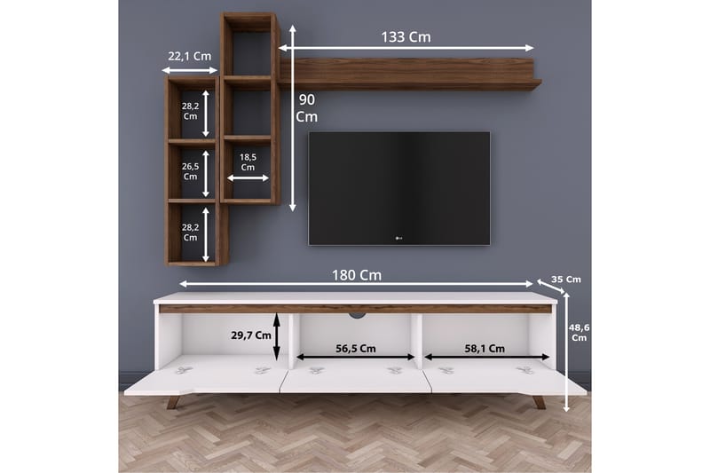 STIMMERBO TV-Möbelset 180 cm Vit/Brun - Beige - Möbler - Vardagsrum - Tv-möbler & mediamöbler - Tv-möbelset