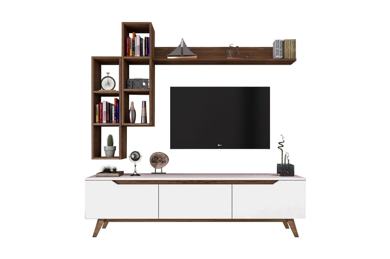 STIMMERBO TV-Möbelset 180 cm Vit/Brun - Beige - Möbler - Vardagsrum - Tv-möbler & mediamöbler - Tv-möbelset