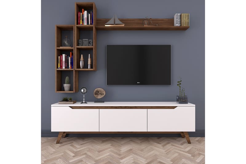 STIMMERBO TV-Möbelset 180 cm Vit/Brun - Beige - Möbler - Vardagsrum - Tv-möbler & mediamöbler - Tv-möbelset