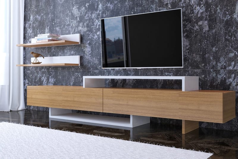 SUNSHINE Tv-bänk Teak/Vit - Brun - Möbler - Vardagsrum - Tv-möbler & mediamöbler - Tv-möbelset