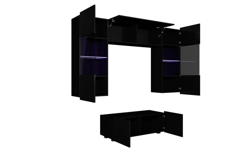 Tessan TV-möbelset - Svart/Vit Högglans/Blå Led-Belysning - Möbler - Vardagsrum - Tv-möbler & mediamöbler - Tv-möbelset
