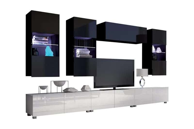 Tessan TV-möbelset - Svart/Vit Högglans/Blå Led-Belysning - Möbler - Vardagsrum - Tv-möbler & mediamöbler - Tv-möbelset