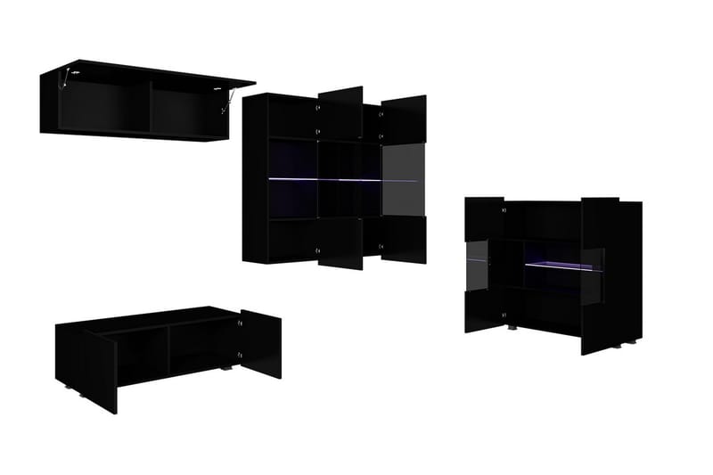 Tessan TV-möbelset & vitrinskåp - Svart/Vit Högglans/Blå Led-Belysning - Möbler - Vardagsrum - Tv-möbler & mediamöbler - Tv-möbelset