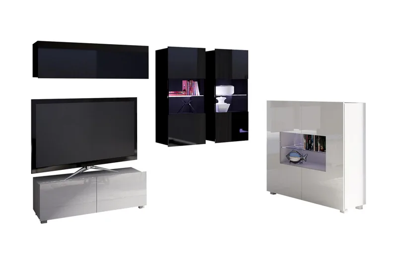 Tessan TV-möbelset & vitrinskåp - Svart/Vit Högglans/Blå Led-Belysning - Möbler - Vardagsrum - Tv-möbler & mediamöbler - Tv-möbelset