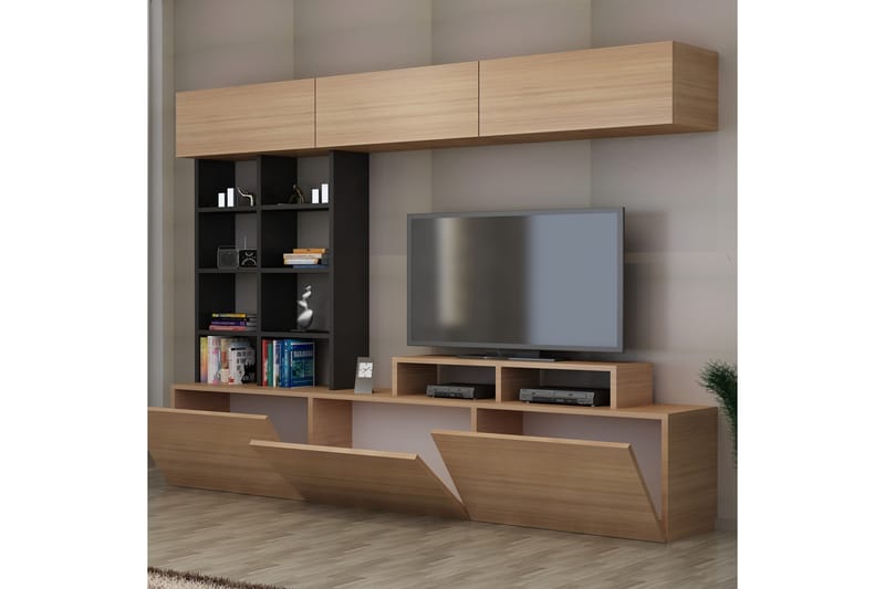 TONYA Mediaförvaring Teak/Svart - Teak/Svart - Möbler - Vardagsrum - Tv-möbler & mediamöbler - Tv-möbelset