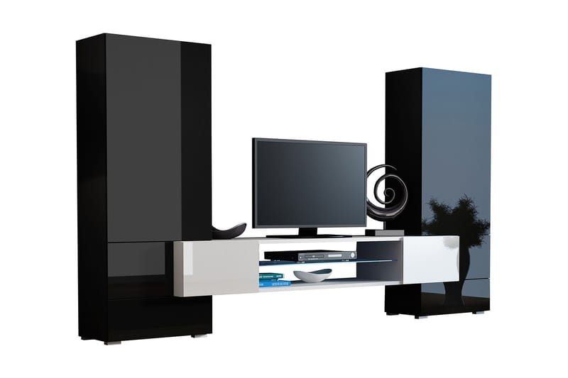 Tori TV-möbelset & LED 278x46x162 cm - Svart/Vit/Vit LED - Tv-möbelset