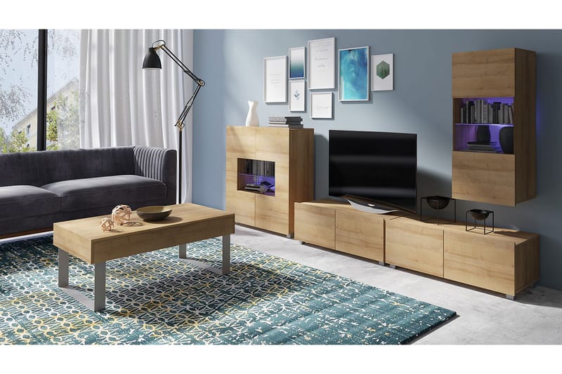 TRACEY TV-möbelset - Ek/Vit Led-Belysning - Tv-möbelset