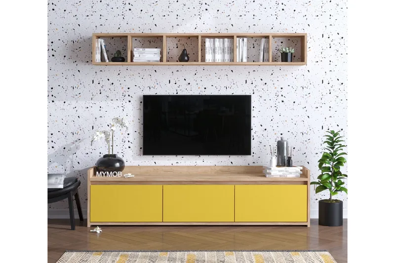 TV-möbelset 35x150 cm, Natur/Gul