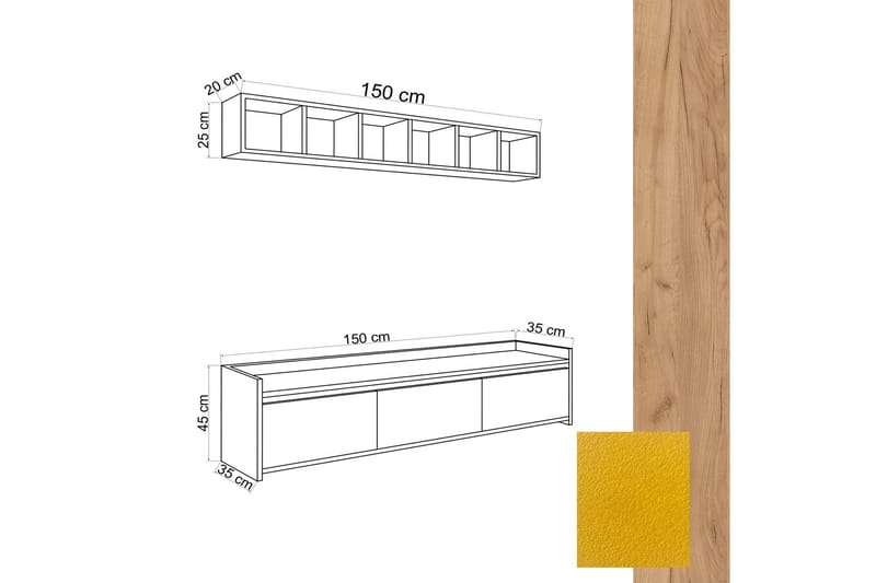 TV-möbelset 35x150 cm - Natur/Gul - Möbler - Vardagsrum - Tv-möbler & mediamöbler - Tv-möbelset
