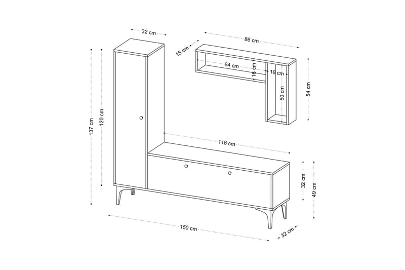 UKHAND Tv-möbelset 118x49 cm Blå - Tv-möbelset