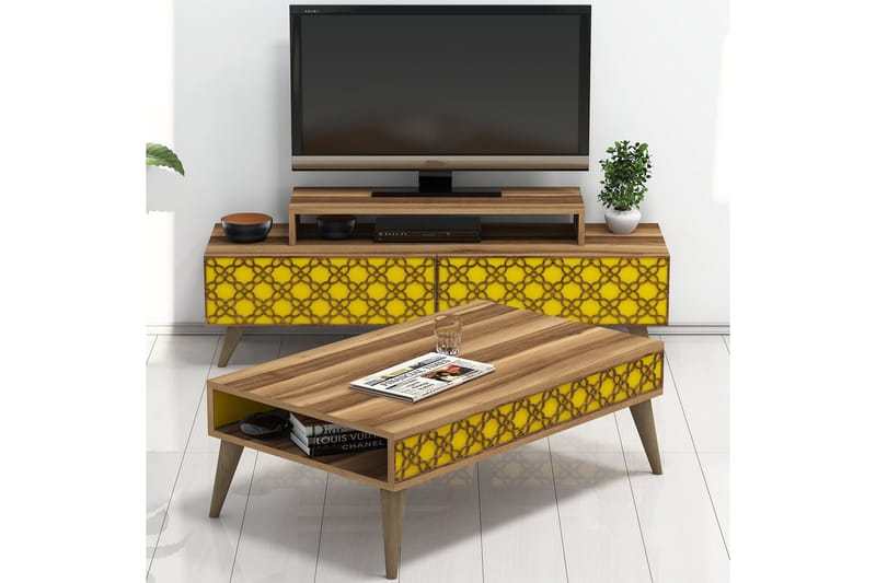 VARRED TV-Möbelset 140 cm Brun/Gul - Möbler - Vardagsrum - Tv-möbler & mediamöbler - Tv-möbelset