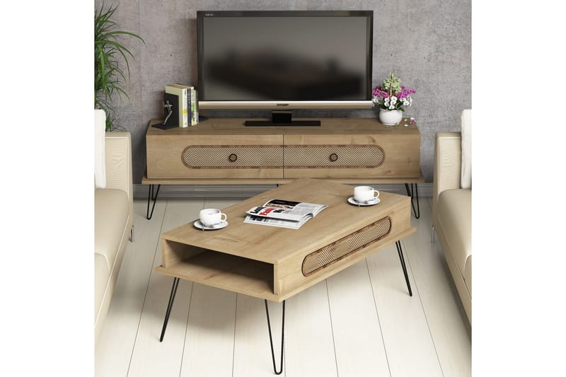 VARRED TV-Möbelset 145 cm Brun - Brun/Ek - Möbler - Vardagsrum - Tv-möbler & mediamöbler - Tv-möbelset