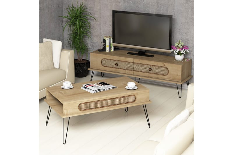 VARRED TV-Möbelset 145 cm Brun - Brun/Ek - Möbler - Vardagsrum - Tv-möbler & mediamöbler - Tv-möbelset