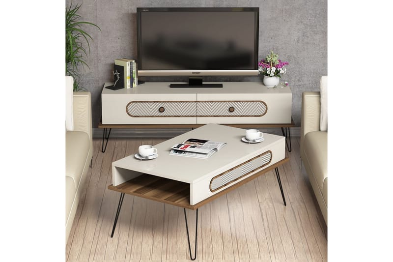 VARRED TV-Möbelset 145 cm Brun - Brun/Vit - Möbler - Vardagsrum - Tv-möbler & mediamöbler - Tv-möbelset