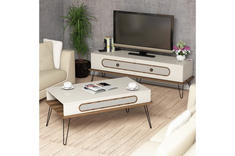 VARRED TV-Möbelset 145 cm Brun - Brun/Vit - Möbler - Vardagsrum - Tv-möbler & mediamöbler - Tv-möbelset