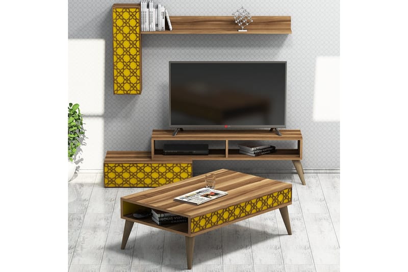 VARRED TV-Möbelset 150 cm Brun/Gul - Möbler - Vardagsrum - Tv-möbler & mediamöbler - Tv-möbelset