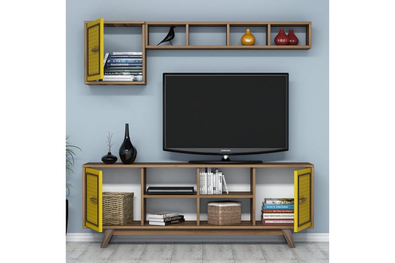 VARRED TV-Möbelset 160 cm Brun/Gul - Möbler - Vardagsrum - Tv-möbler & mediamöbler - Tv-möbelset