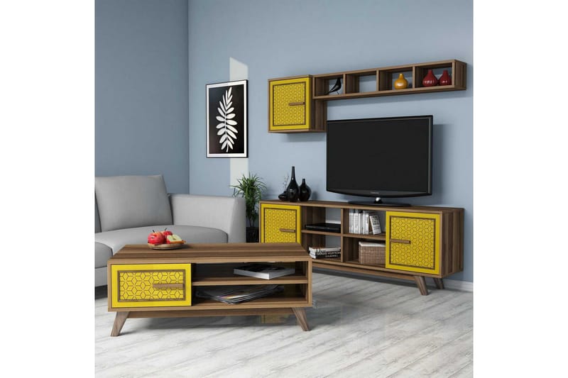 VARRED TV-Möbelset 160 cm Brun/Gul - Möbler - Vardagsrum - Tv-möbler & mediamöbler - Tv-möbelset