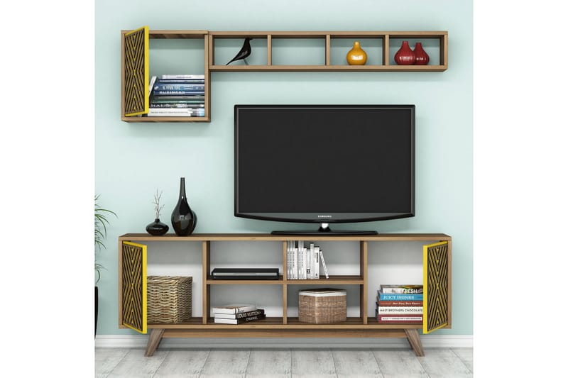 VARRED TV-Möbelset 160 cm Brun/Gul - Möbler - Vardagsrum - Tv-möbler & mediamöbler - Tv-möbelset