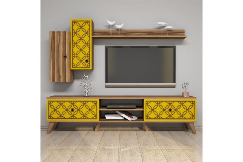 VARRED TV-Möbelset 180 cm Brun/Gul - Möbler - Vardagsrum - Tv-möbler & mediamöbler - Tv-möbelset