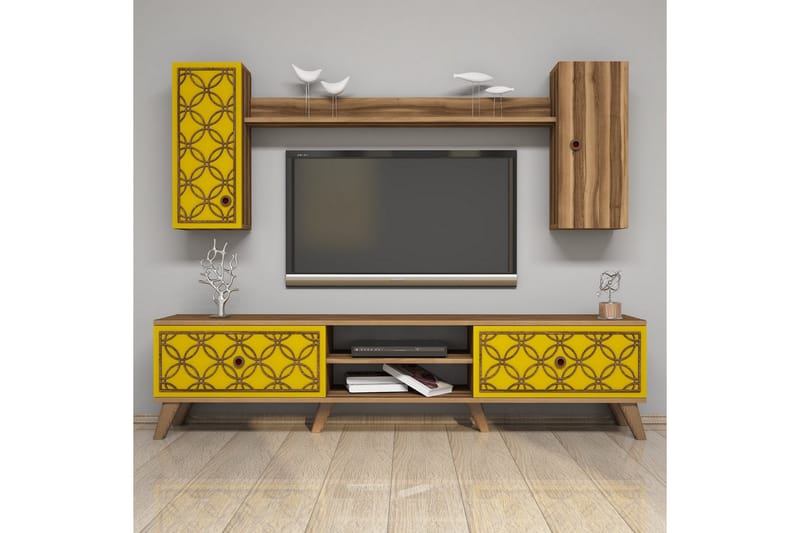 VARRED TV-Möbelset 180 cm Brun/Gul - Möbler - Vardagsrum - Tv-möbler & mediamöbler - Tv-möbelset